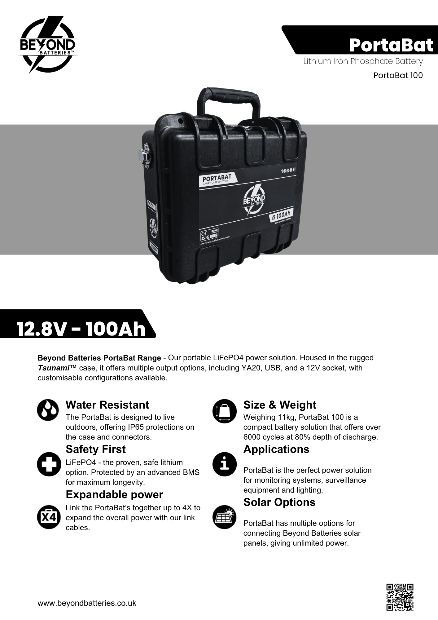 Beyond Batteries 12V 100Ah LiFePO4 PortaBat Carry Case Mobile Power unit