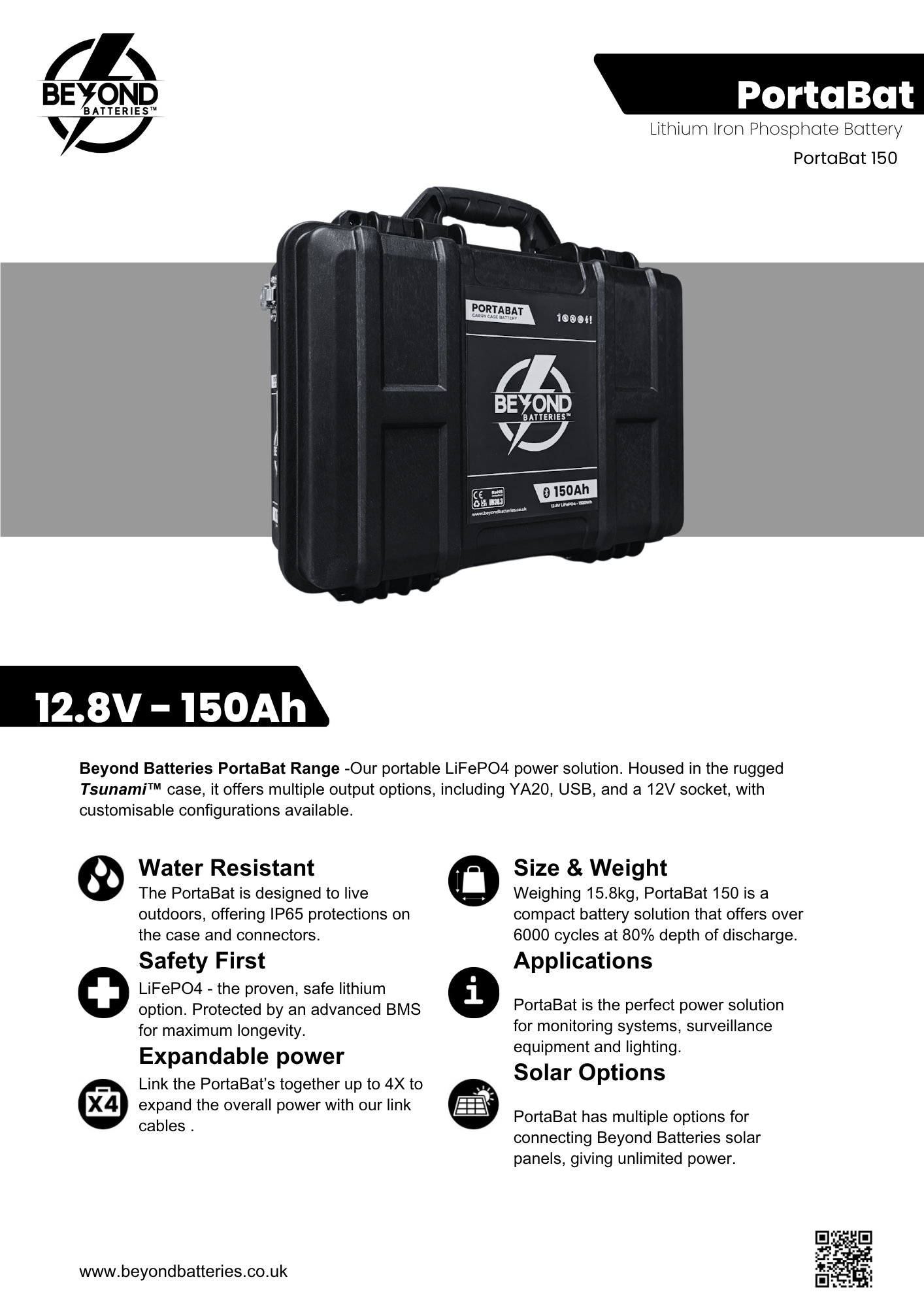 Beyond Batteries 12V 150Ah LiFePO4 PortaBat Carry Case Mobile Power unit