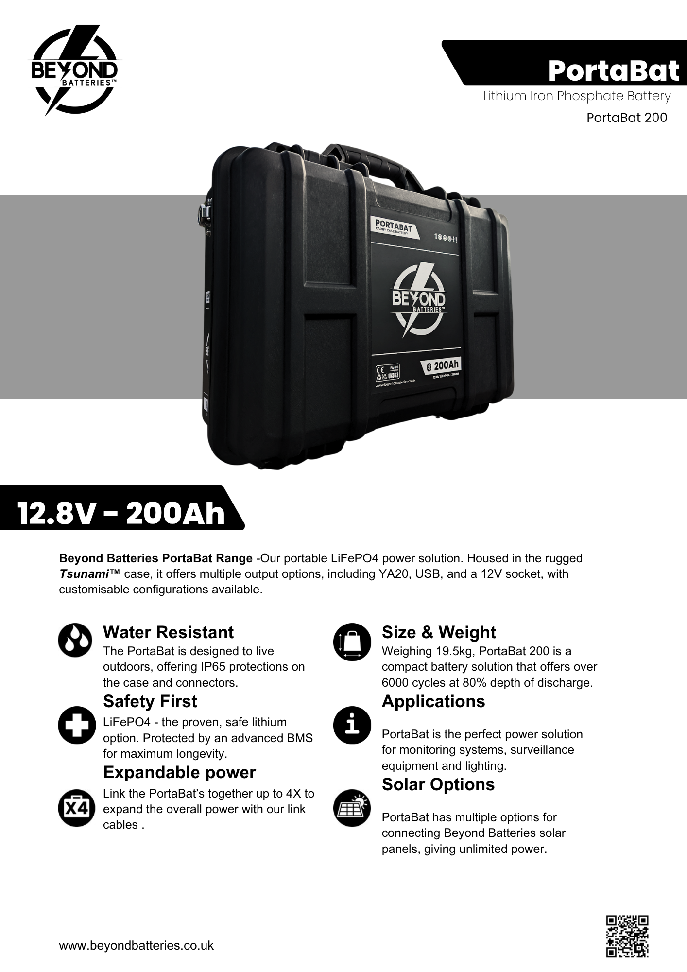 Beyond Batteries 12V 200Ah LiFePO4 PortaBat Carry Case Mobile Power unit